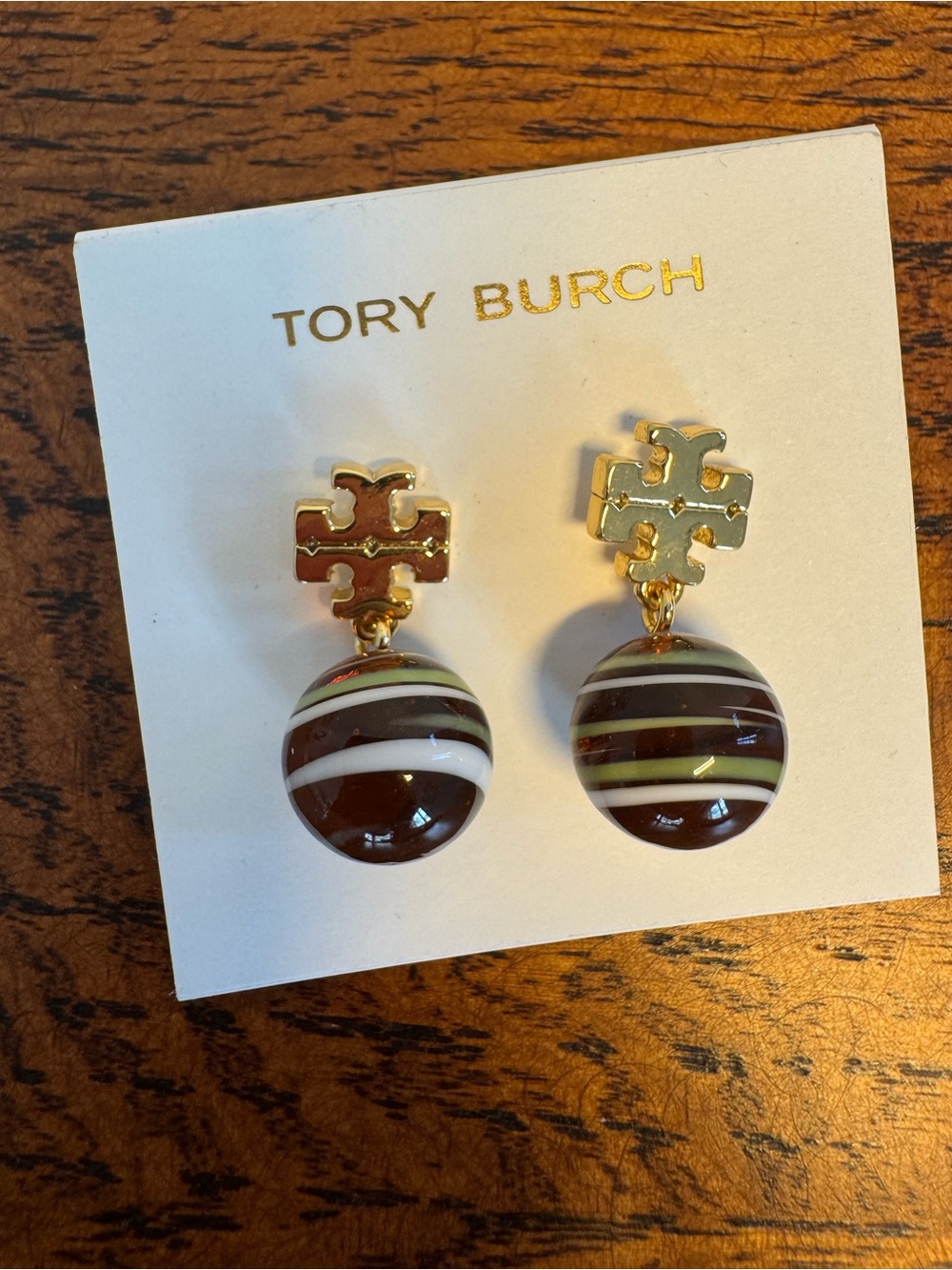 NWOT Tory Burch Roxanne Small Drop Striped Earrings - Picture 3 of 3